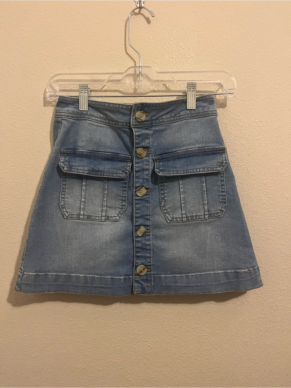 Copper Key Light Blue Button-Front Denim Mini Skirt